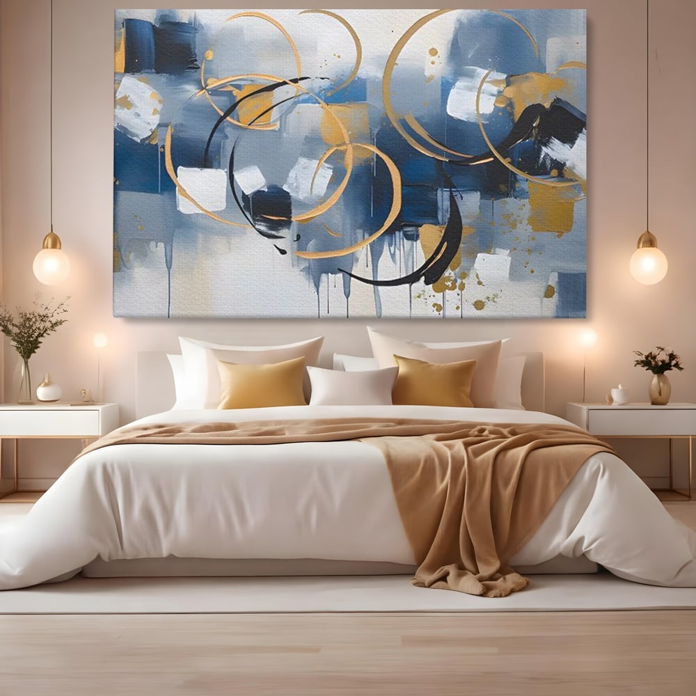 Tablou Canvas Premium LuxCanva® C1243 WhIte Gold And Blue Painting , Relaxare, Living Room, Culori Vibrante
