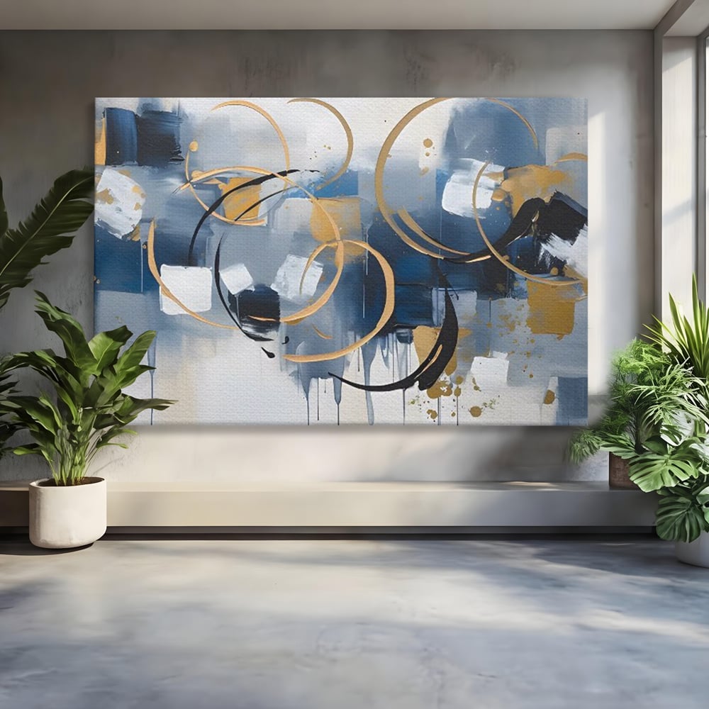 Tablou Canvas Premium LuxCanva® C1243 WhIte Gold And Blue Painting , Relaxare, Living Room, Culori Vibrante