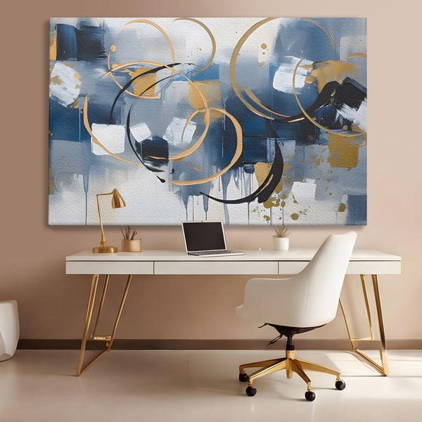 Tablou Canvas Premium LuxCanva® C1243 WhIte Gold And Blue Painting , Relaxare, Living Room, Culori Vibrante