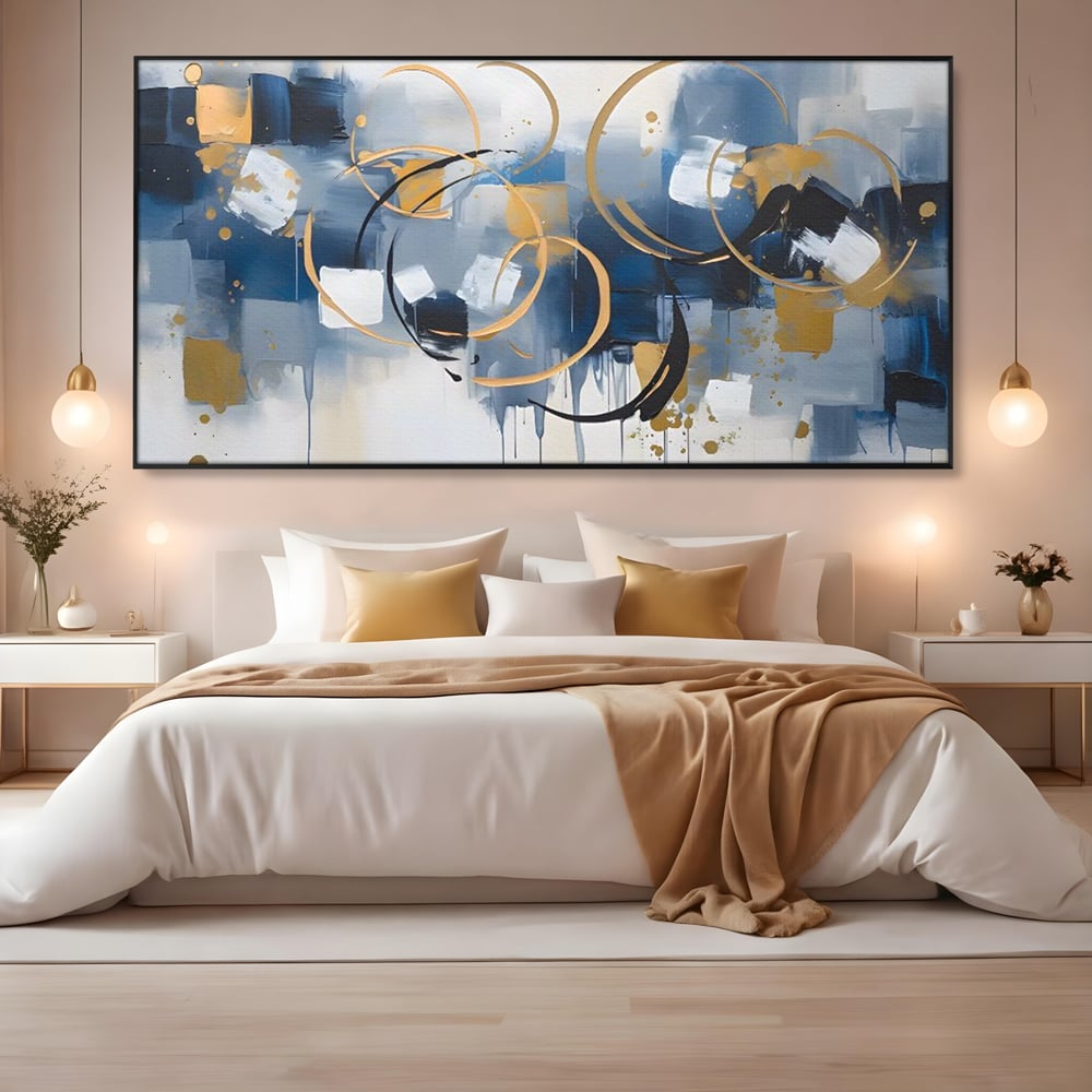 Tablou Canvas Premium LuxCanva® C1243 WhIte Gold And Blue Painting , Relaxare, Living Room, Culori Vibrante