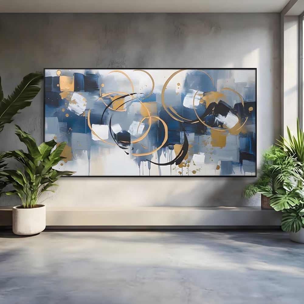 Tablou Canvas Premium LuxCanva® C1243 WhIte Gold And Blue Painting , Relaxare, Living Room, Culori Vibrante