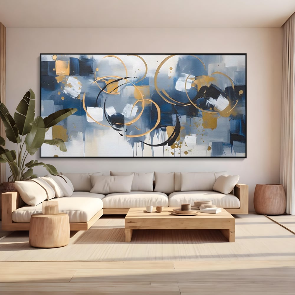Tablou Canvas Premium LuxCanva® C1243 WhIte Gold And Blue Painting , Relaxare, Living Room, Culori Vibrante