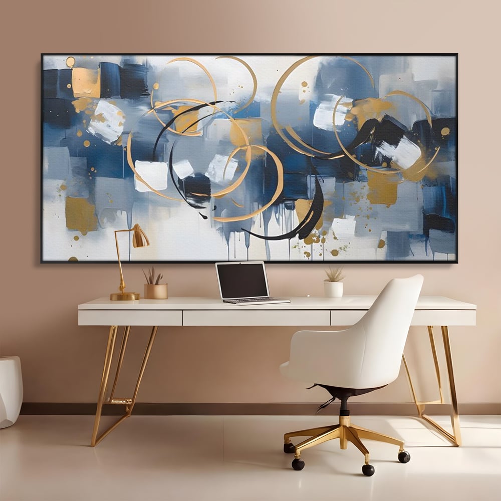 Tablou Canvas Premium LuxCanva® C1243 WhIte Gold And Blue Painting , Relaxare, Living Room, Culori Vibrante