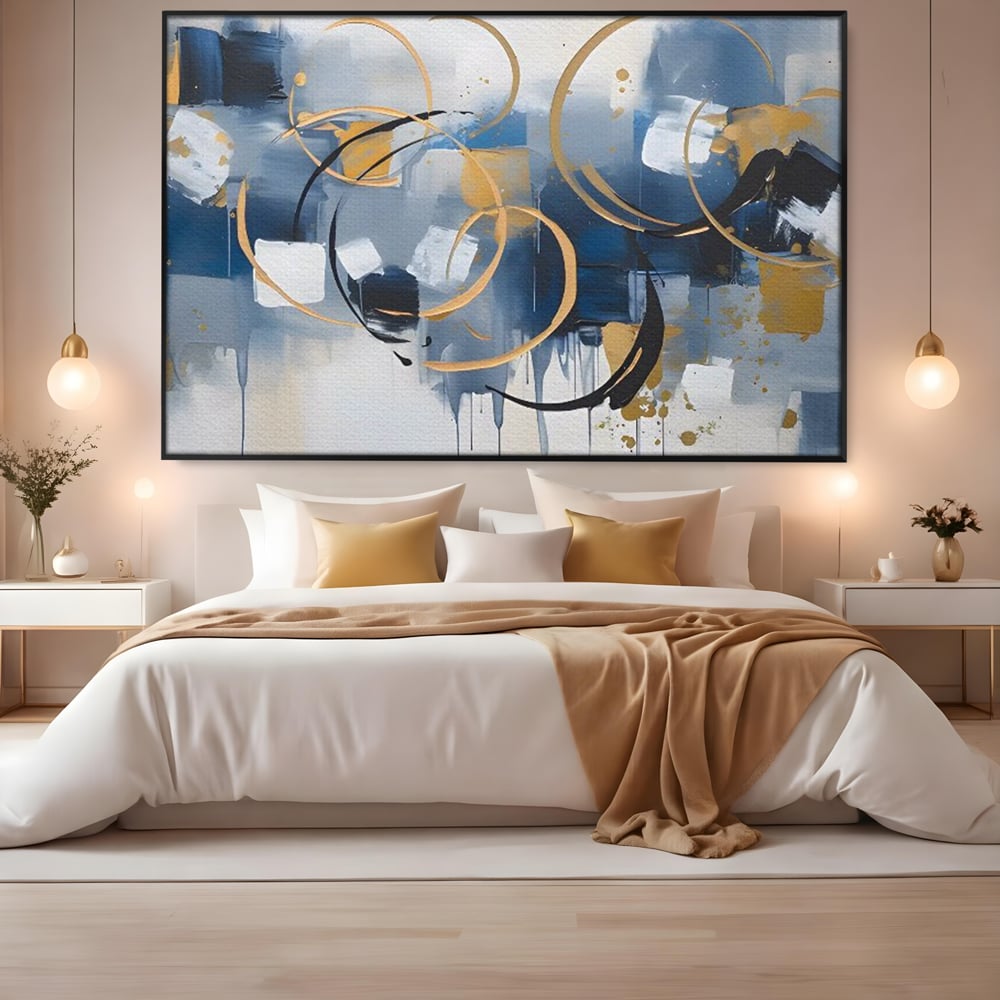 Tablou Canvas Premium LuxCanva® C1243 WhIte Gold And Blue Painting , Relaxare, Living Room, Culori Vibrante