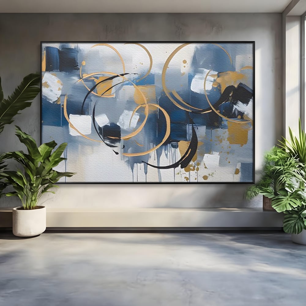 Tablou Canvas Premium LuxCanva® C1243 WhIte Gold And Blue Painting , Relaxare, Living Room, Culori Vibrante