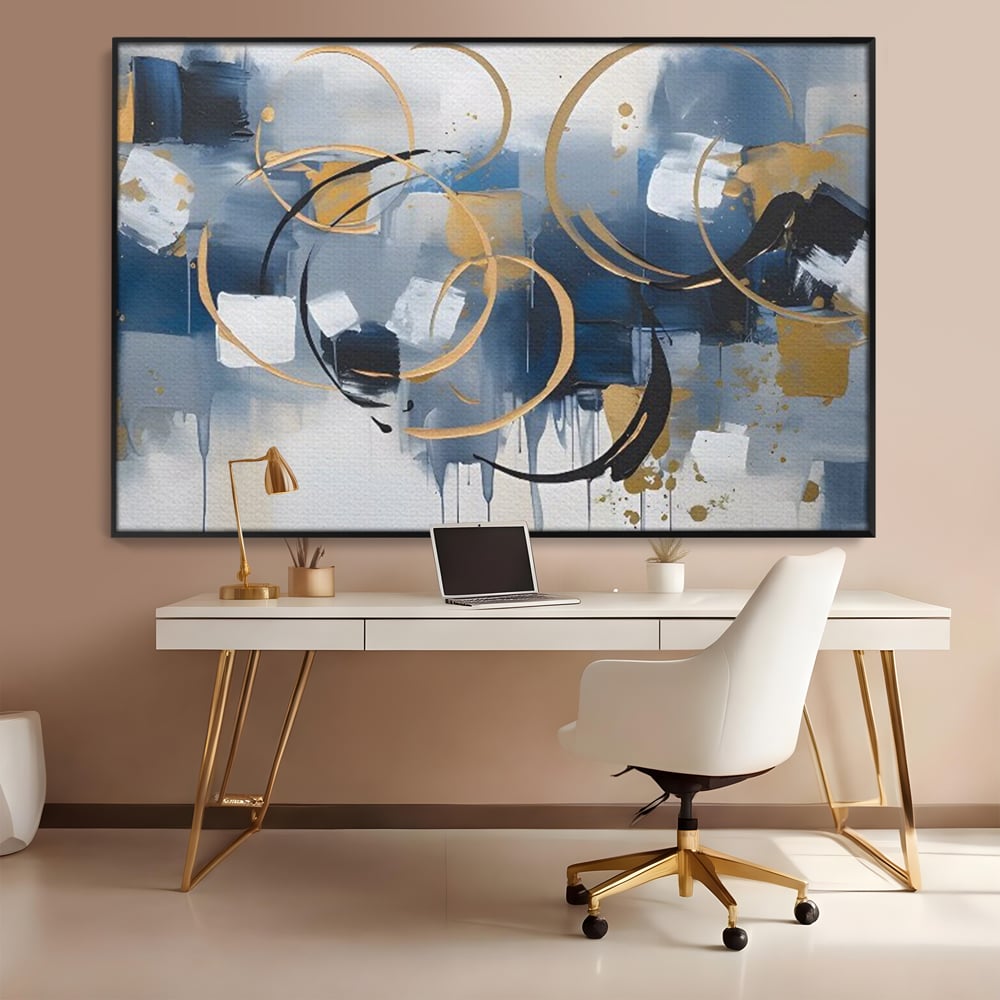 Tablou Canvas Premium LuxCanva® C1243 WhIte Gold And Blue Painting , Relaxare, Living Room, Culori Vibrante