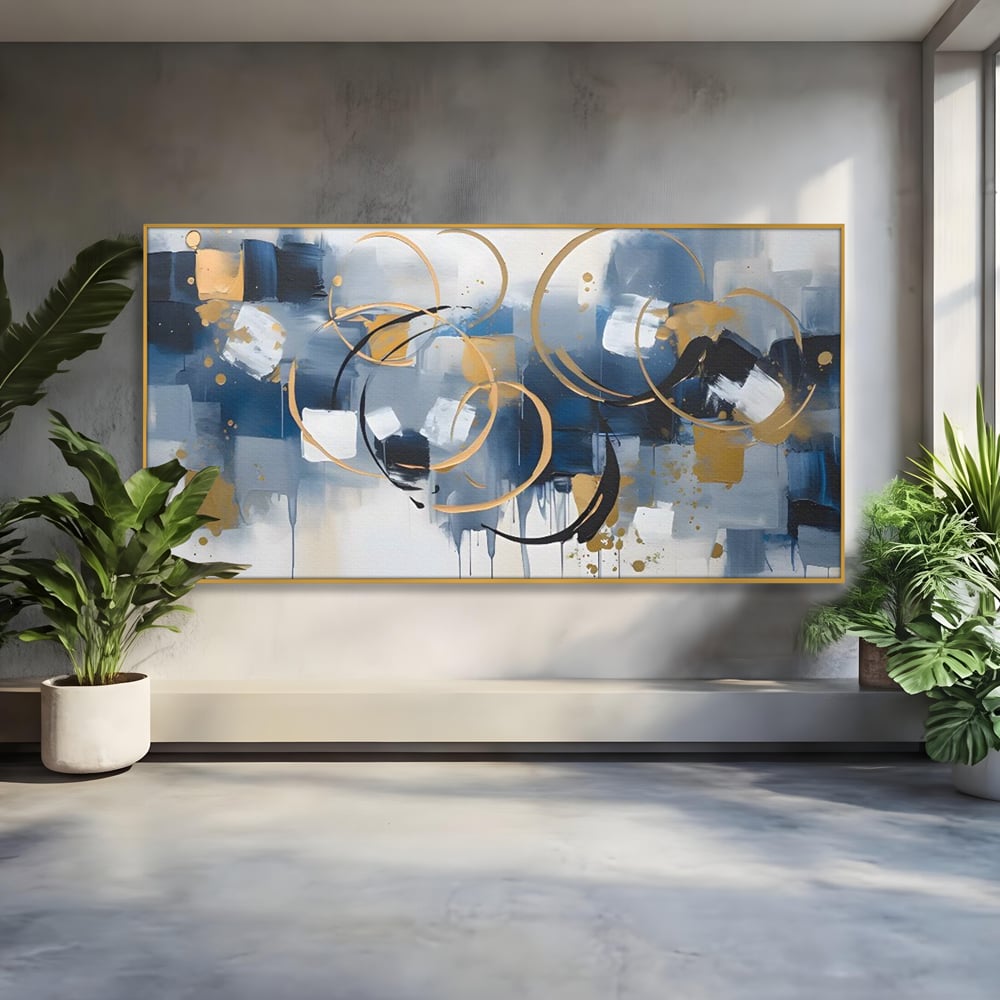 Tablou Canvas Premium LuxCanva® C1243 WhIte Gold And Blue Painting , Relaxare, Living Room, Culori Vibrante