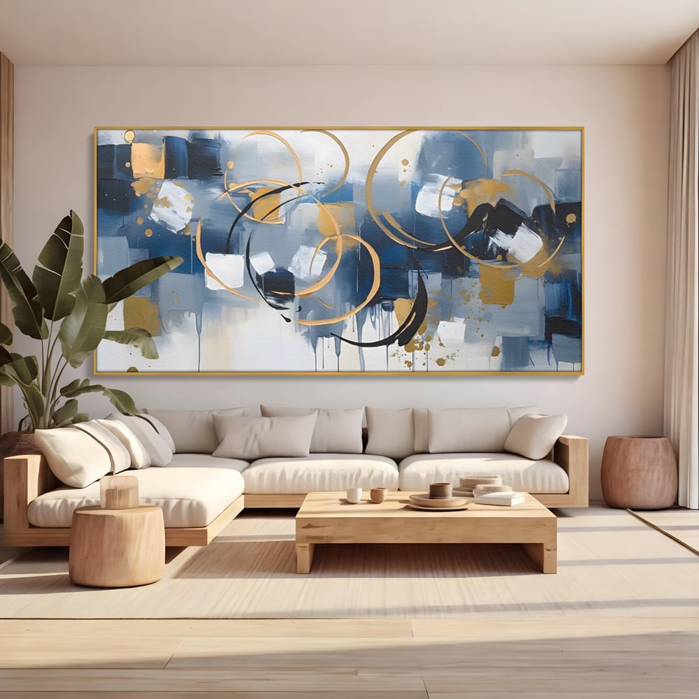 Tablou Canvas Premium LuxCanva® C1243 WhIte Gold And Blue Painting , Relaxare, Living Room, Culori Vibrante