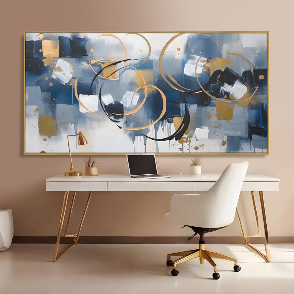Tablou Canvas Premium LuxCanva® C1243 WhIte Gold And Blue Painting , Relaxare, Living Room, Culori Vibrante