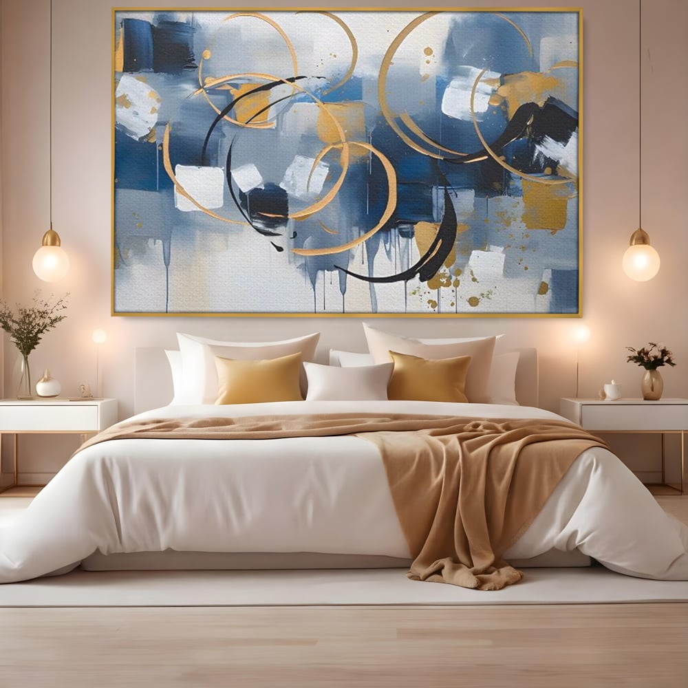 Tablou Canvas Premium LuxCanva® C1243 WhIte Gold And Blue Painting , Relaxare, Living Room, Culori Vibrante