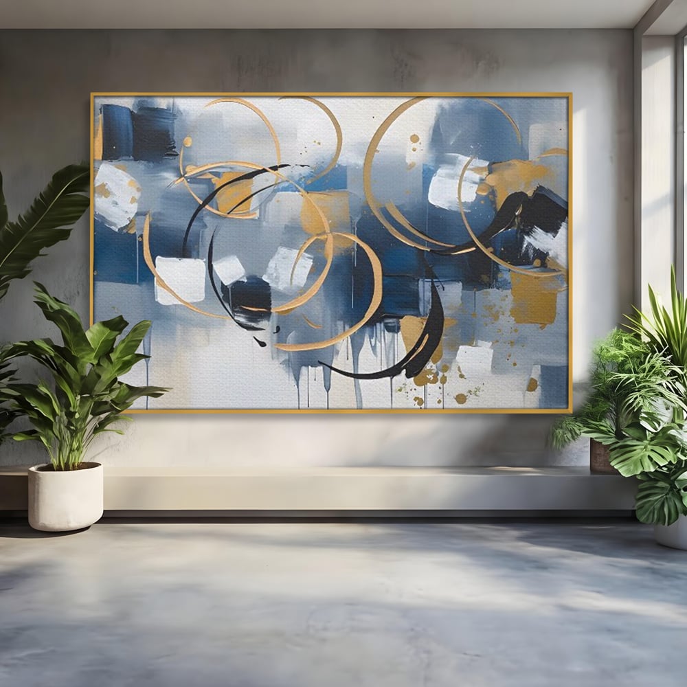 Tablou Canvas Premium LuxCanva® C1243 WhIte Gold And Blue Painting , Relaxare, Living Room, Culori Vibrante