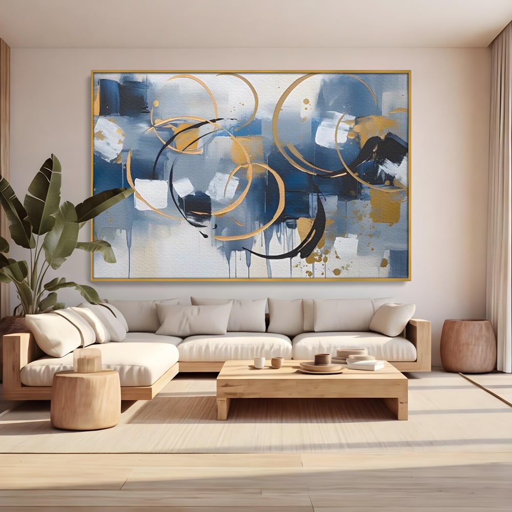 Tablou Canvas Premium LuxCanva® C1243 WhIte Gold And Blue Painting , Relaxare, Living Room, Culori Vibrante