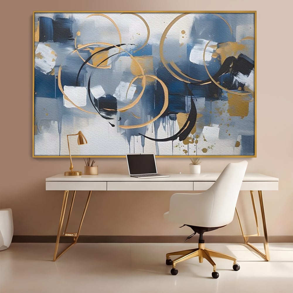 Tablou Canvas Premium LuxCanva® C1243 WhIte Gold And Blue Painting , Relaxare, Living Room, Culori Vibrante