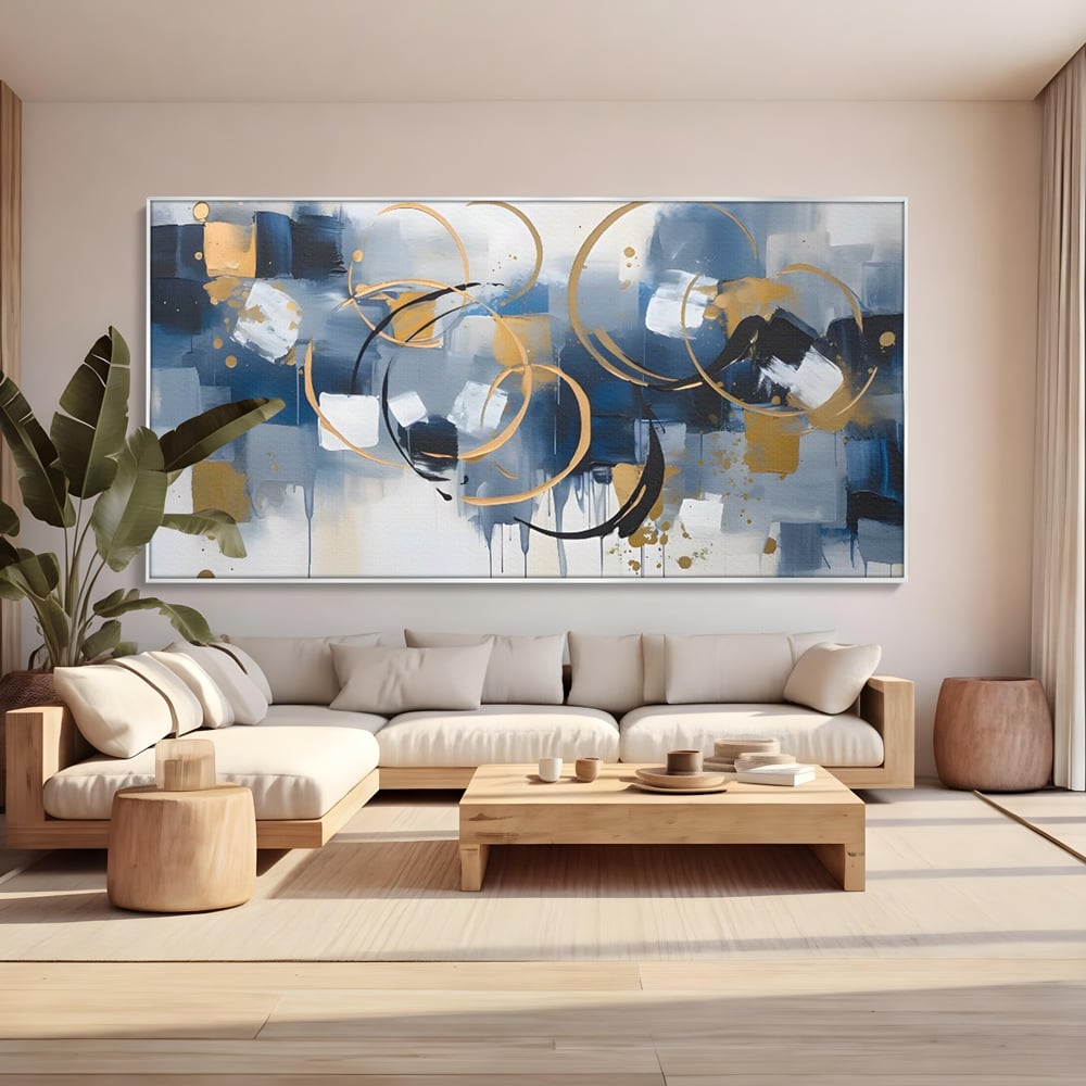 Tablou Canvas Premium LuxCanva® C1243 WhIte Gold And Blue Painting , Relaxare, Living Room, Culori Vibrante