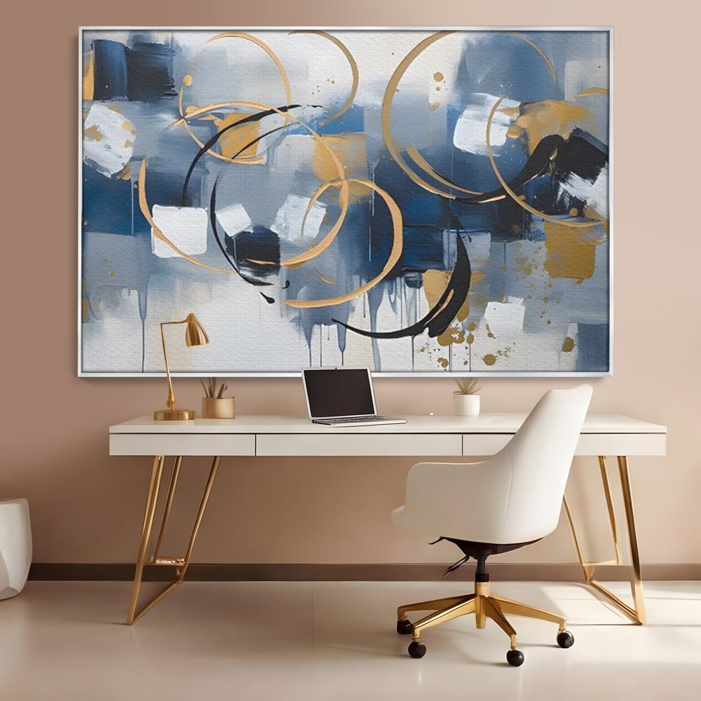 Tablou Canvas Premium LuxCanva® C1243 WhIte Gold And Blue Painting , Relaxare, Living Room, Culori Vibrante