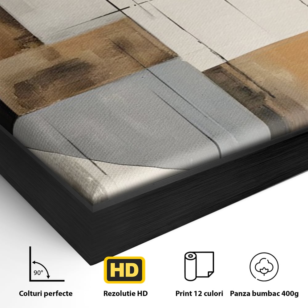 Tablou Canvas Premium LuxCanva® C1249, Black Abstract Lines , Relaxare, Living Room, Culori Vibrante