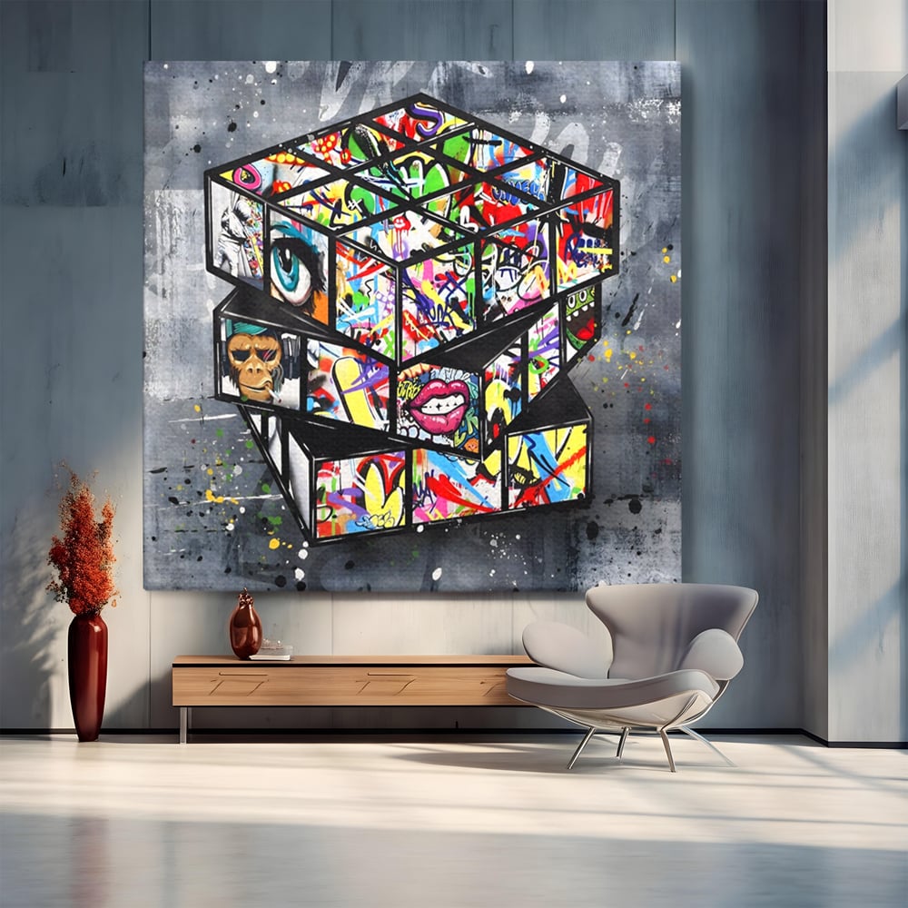 Tablou Canvas Premium, LuxCanva® C1253, Funny Rubik Cube, Relaxare, Game Room, Kids Room Culori Vibrante
