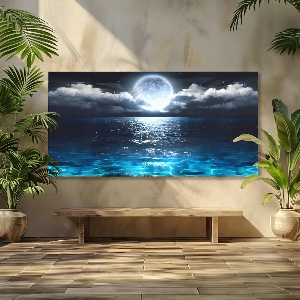Tablou Canvas Premium, LuxCanva® C1254, Midnight Over The Sea, Relaxare, Game Room, Kids Room Culori Vibrante