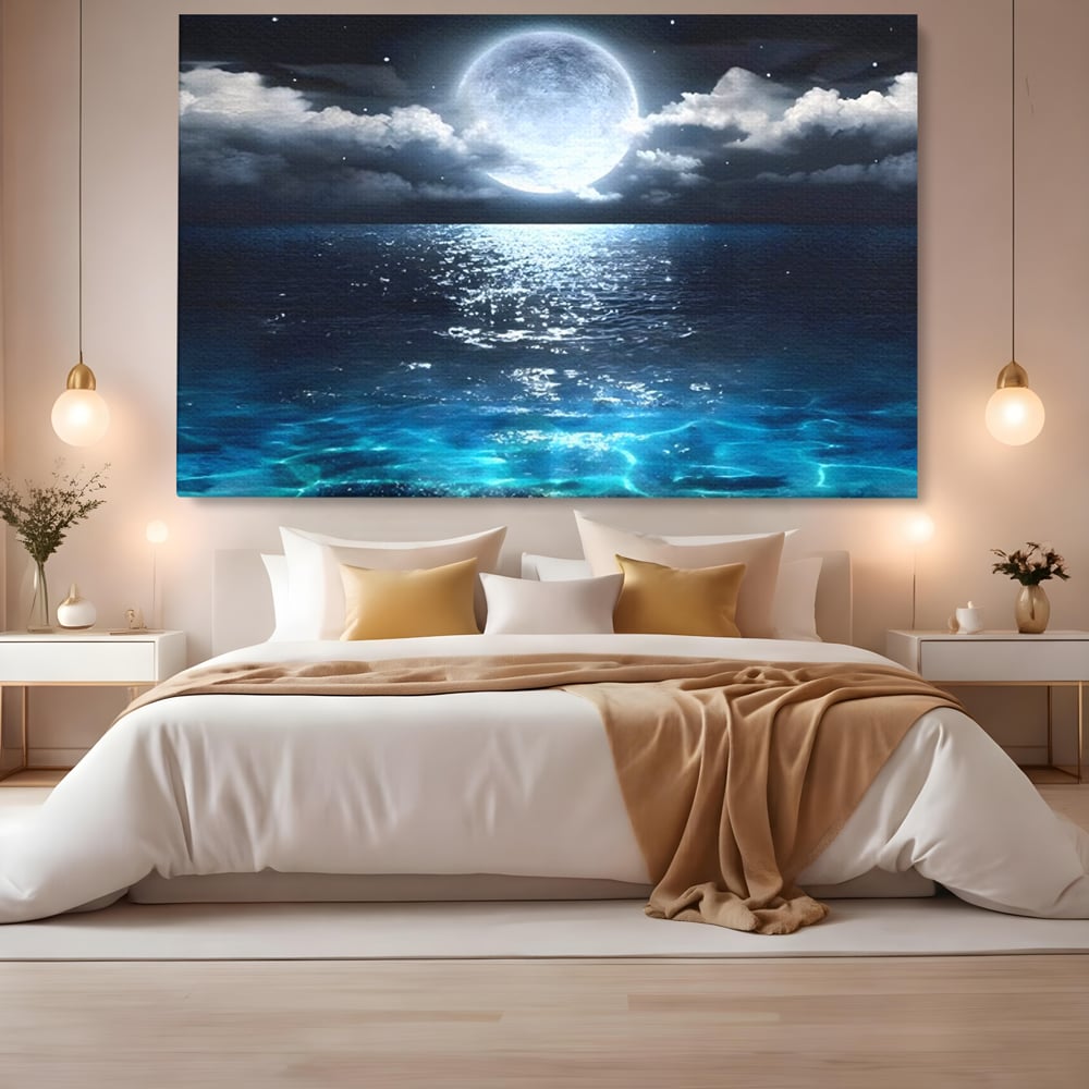 Tablou Canvas Premium, LuxCanva® C1254, Midnight Over The Sea, Relaxare, Game Room, Kids Room Culori Vibrante