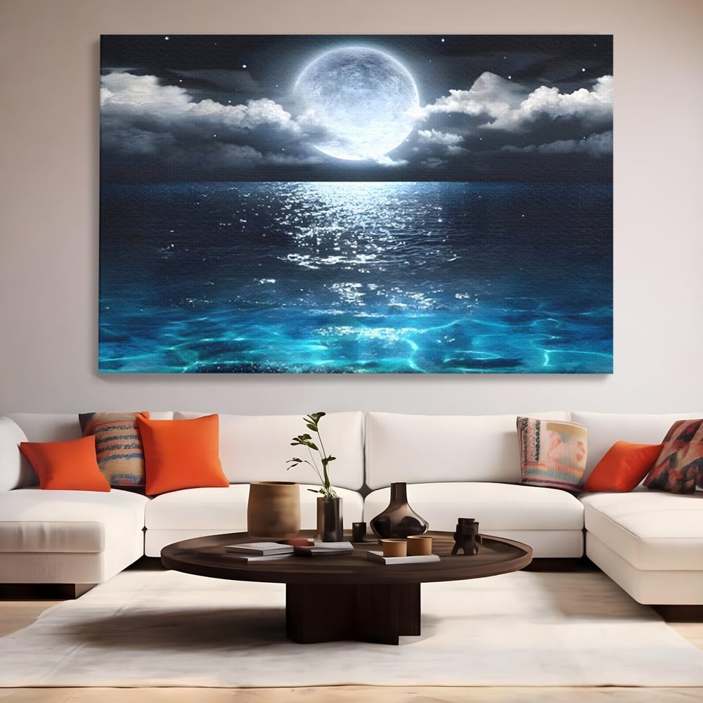 Tablou Canvas Premium, LuxCanva® C1254, Midnight Over The Sea, Relaxare, Game Room, Kids Room Culori Vibrante