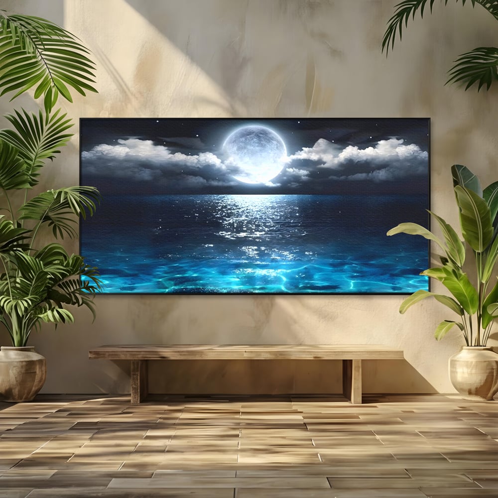 Tablou Canvas Premium, LuxCanva® C1254, Midnight Over The Sea, Relaxare, Game Room, Kids Room Culori Vibrante