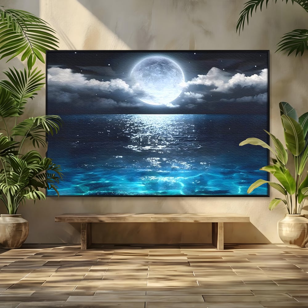 Tablou Canvas Premium, LuxCanva® C1254, Midnight Over The Sea, Relaxare, Game Room, Kids Room Culori Vibrante