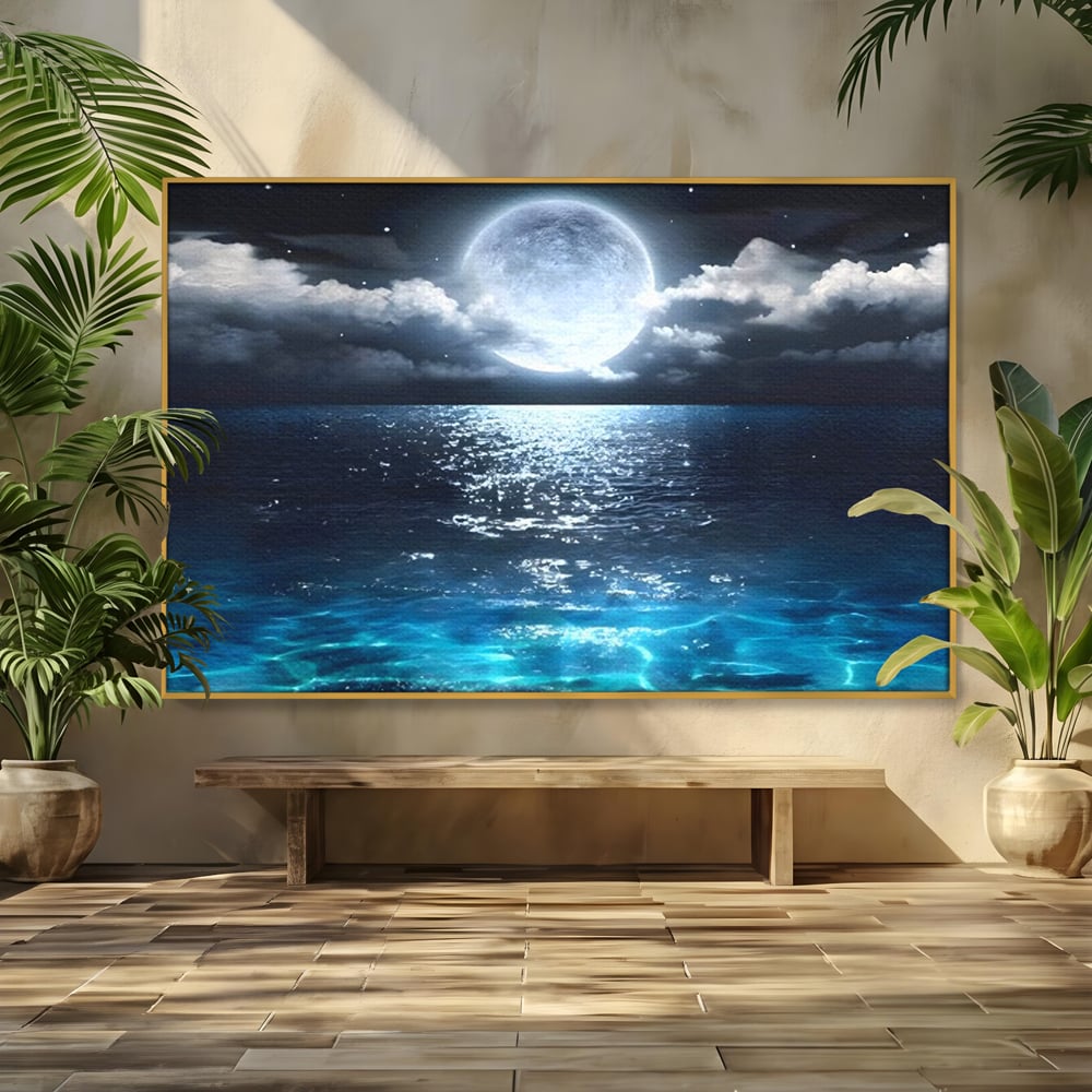 Tablou Canvas Premium, LuxCanva® C1254, Midnight Over The Sea, Relaxare, Game Room, Kids Room Culori Vibrante