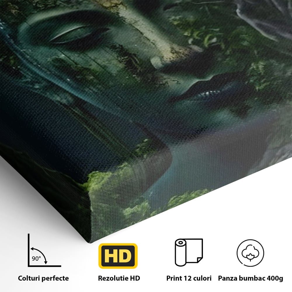 Leinwand Wandbilder Premium, LuxCanva® C1258, Wald bedeckt Buddha, entspannend, Wohnzimmer, lebendige Farben