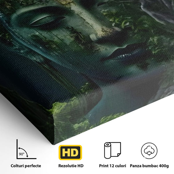 Leinwand Wandbilder Premium, LuxCanva® C1258, Wald bedeckt Buddha, entspannend, Wohnzimmer, lebendige Farben