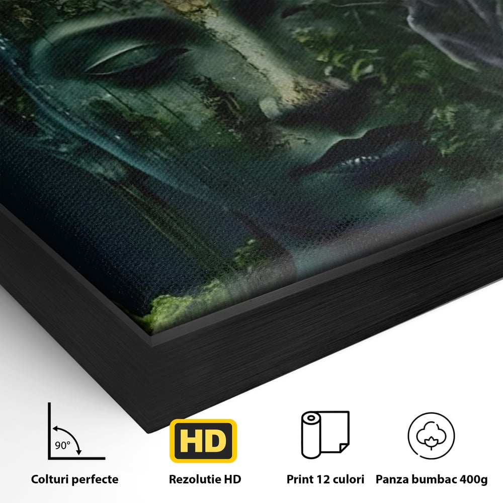 Leinwand Wandbilder Premium, LuxCanva® C1258, Wald bedeckt Buddha, entspannend, Wohnzimmer, lebendige Farben