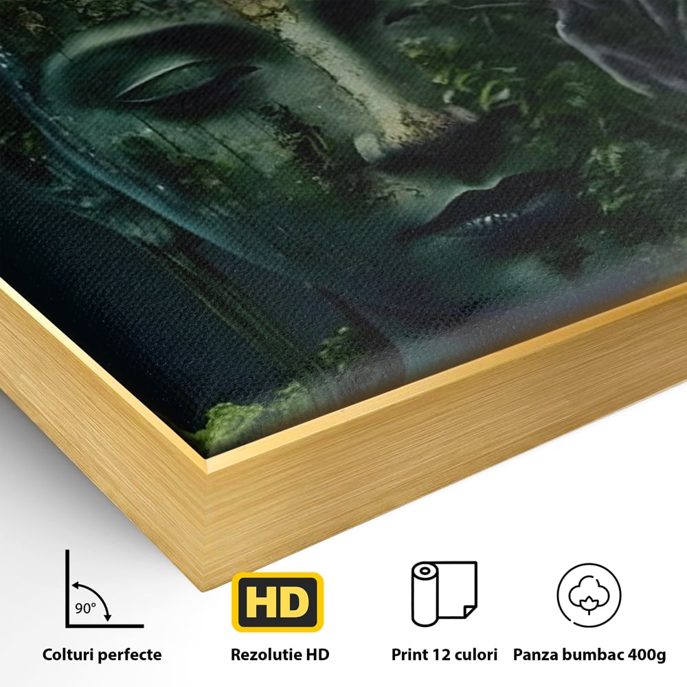 Leinwand Wandbilder Premium, LuxCanva® C1258, Wald bedeckt Buddha, entspannend, Wohnzimmer, lebendige Farben