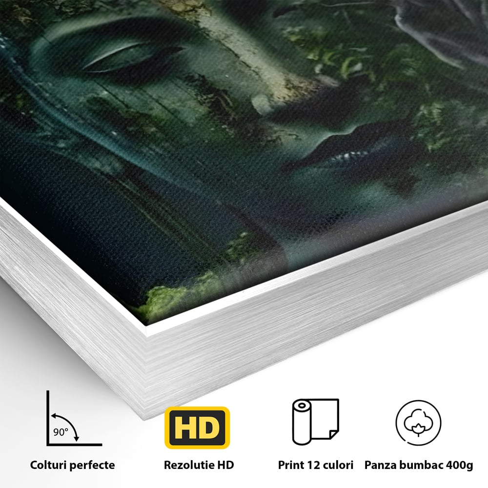Leinwand Wandbilder Premium, LuxCanva® C1258, Wald bedeckt Buddha, entspannend, Wohnzimmer, lebendige Farben