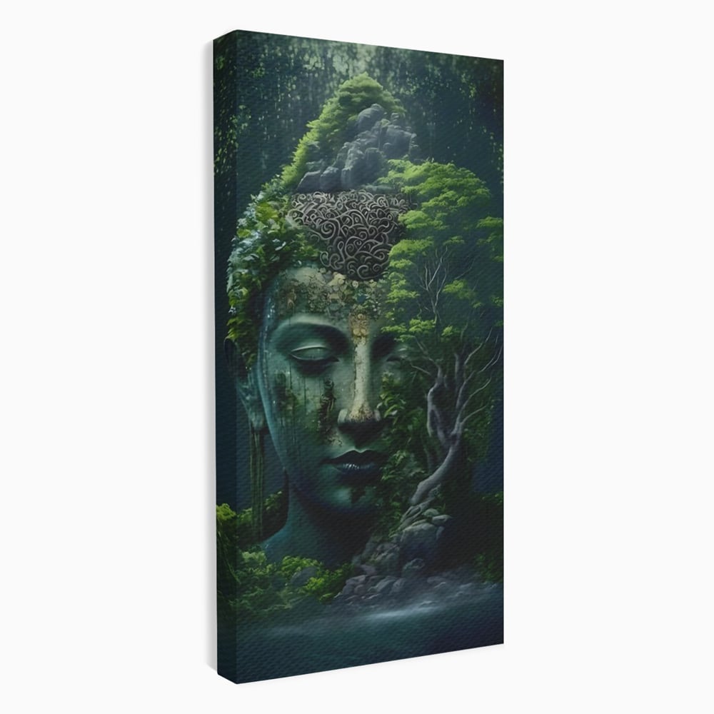 Leinwand Wandbilder Premium, LuxCanva® C1258, Wald bedeckt Buddha, entspannend, Wohnzimmer, lebendige Farben