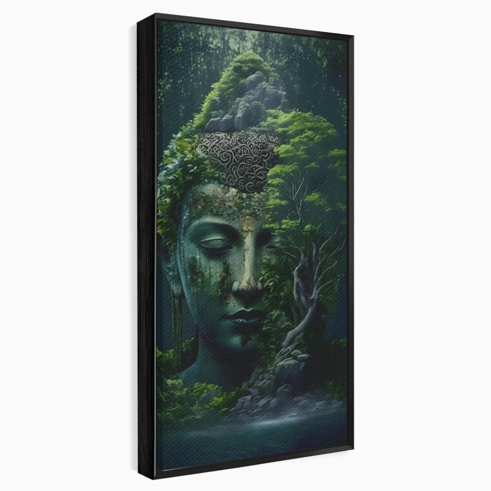 Leinwand Wandbilder Premium, LuxCanva® C1258, Wald bedeckt Buddha, entspannend, Wohnzimmer, lebendige Farben