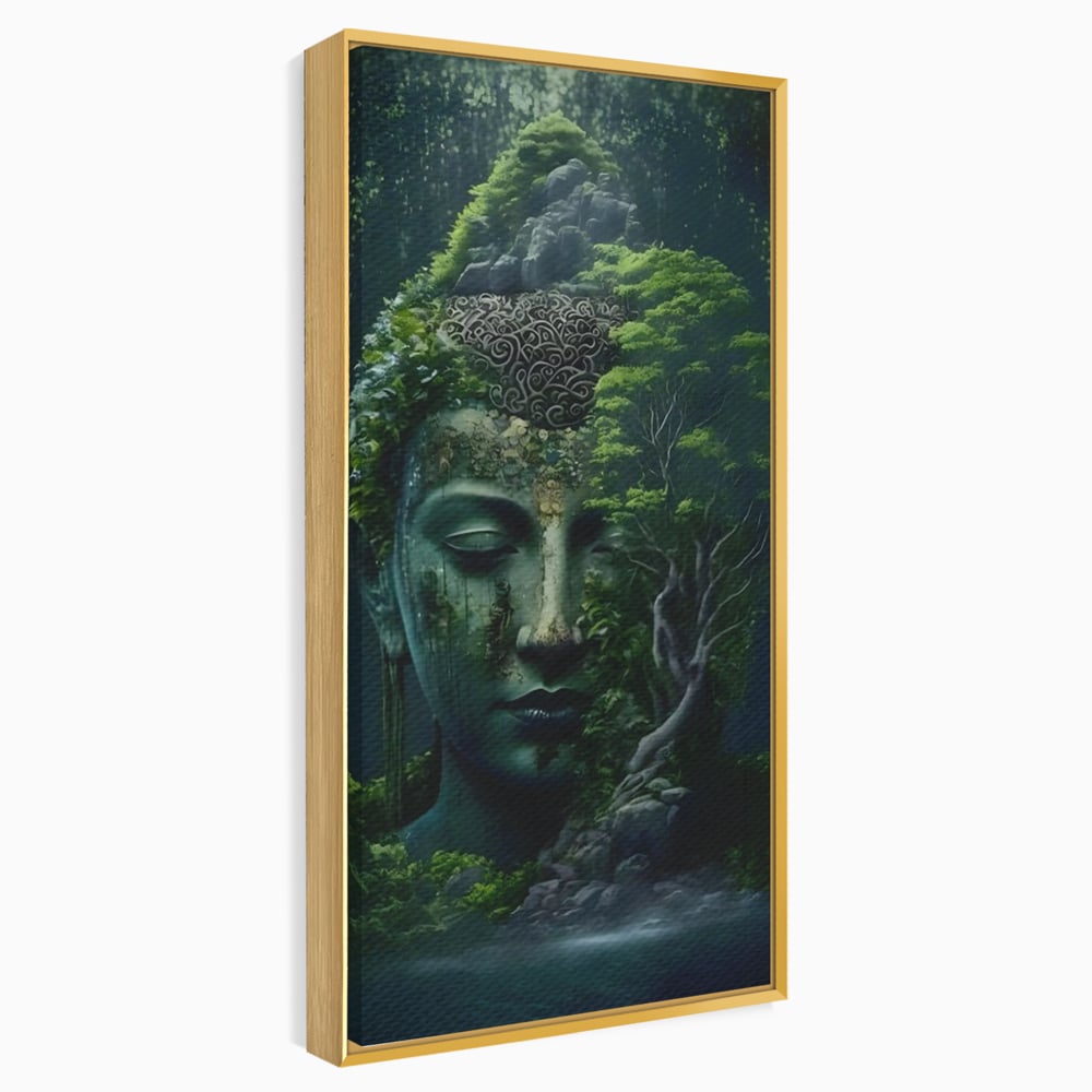 Leinwand Wandbilder Premium, LuxCanva® C1258, Wald bedeckt Buddha, entspannend, Wohnzimmer, lebendige Farben