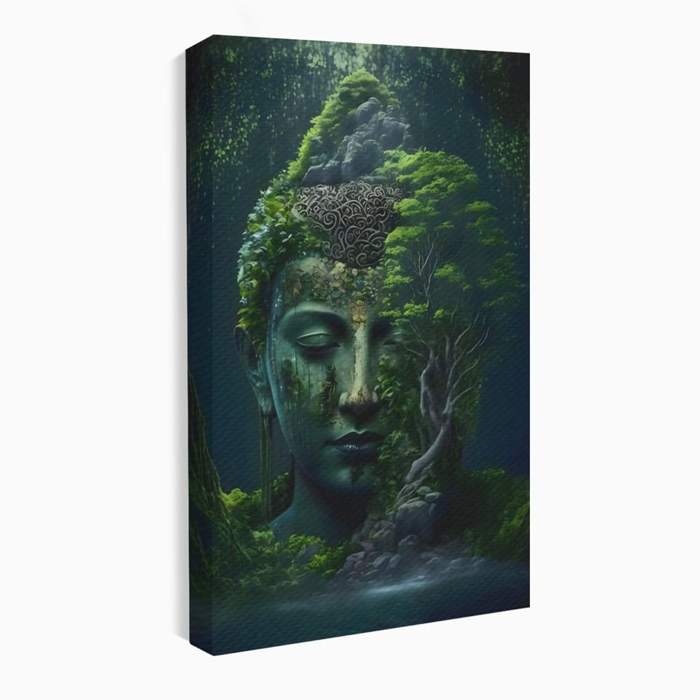 Leinwand Wandbilder Premium, LuxCanva® C1258, Wald bedeckt Buddha, entspannend, Wohnzimmer, lebendige Farben