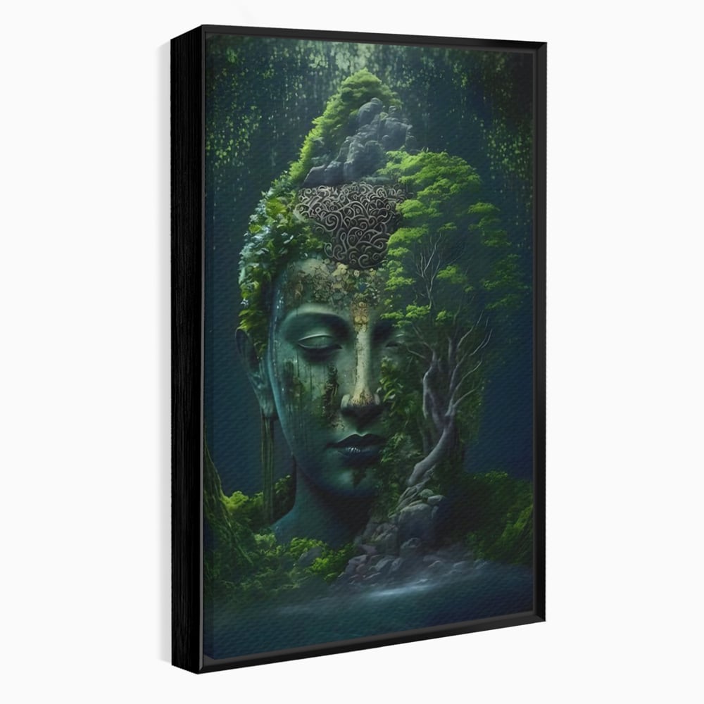 Leinwand Wandbilder Premium, LuxCanva® C1258, Wald bedeckt Buddha, entspannend, Wohnzimmer, lebendige Farben