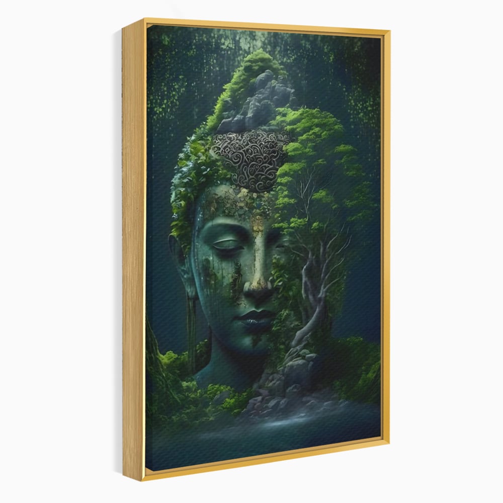 Leinwand Wandbilder Premium, LuxCanva® C1258, Wald bedeckt Buddha, entspannend, Wohnzimmer, lebendige Farben