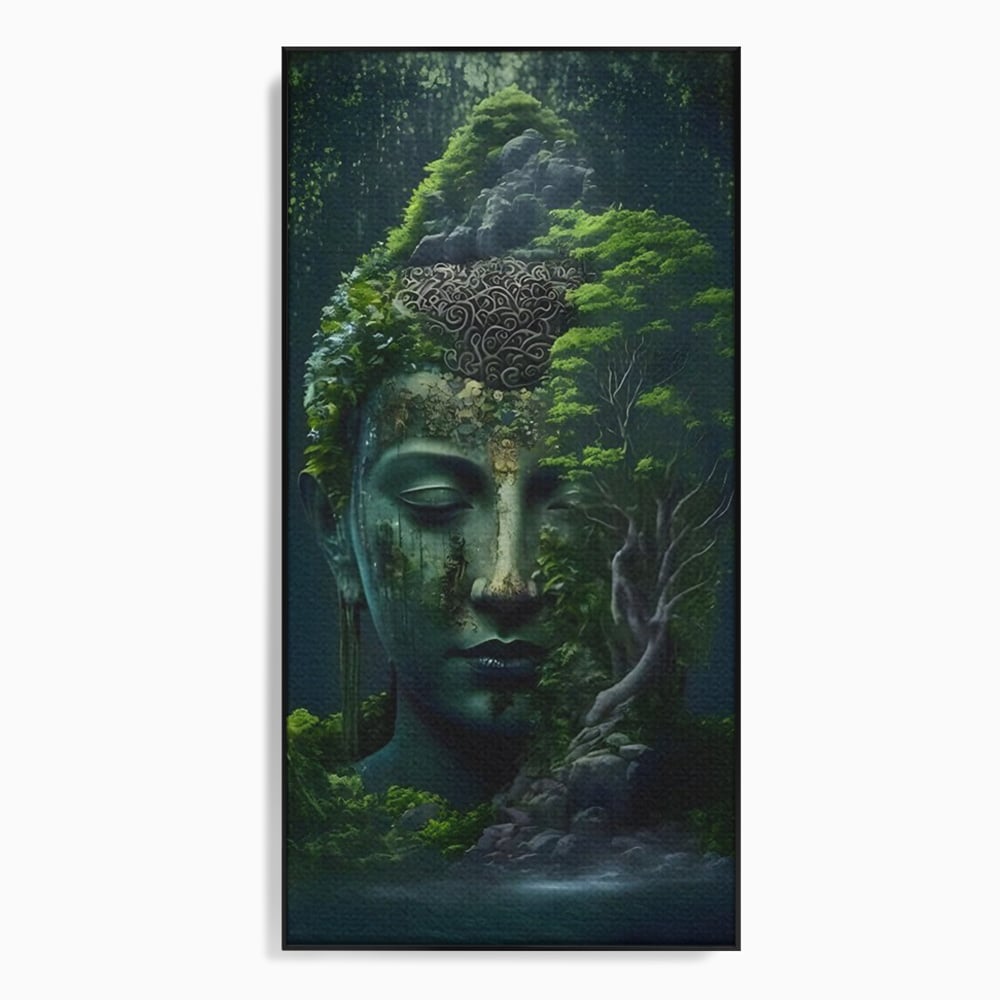 Leinwand Wandbilder Premium, LuxCanva® C1258, Wald bedeckt Buddha, entspannend, Wohnzimmer, lebendige Farben