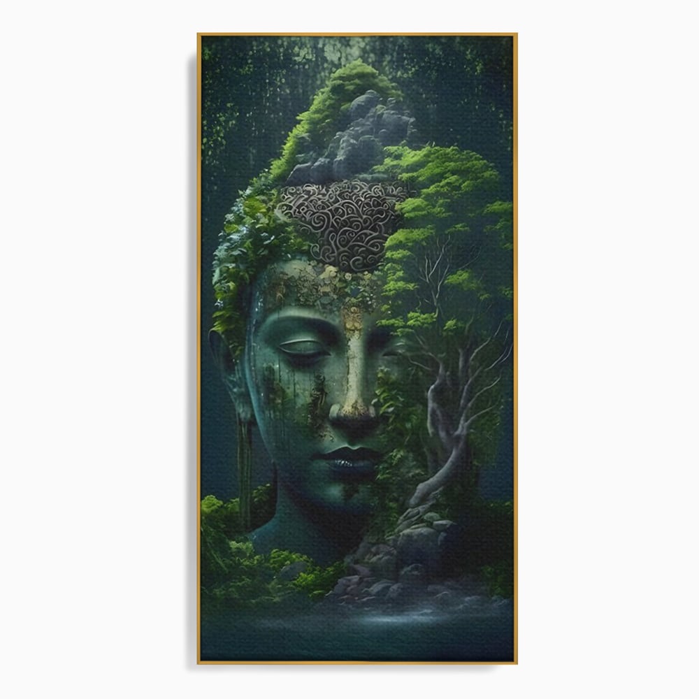 Leinwand Wandbilder Premium, LuxCanva® C1258, Wald bedeckt Buddha, entspannend, Wohnzimmer, lebendige Farben