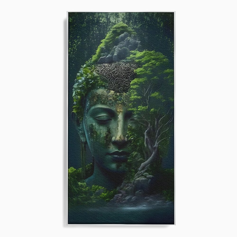 Leinwand Wandbilder Premium, LuxCanva® C1258, Wald bedeckt Buddha, entspannend, Wohnzimmer, lebendige Farben