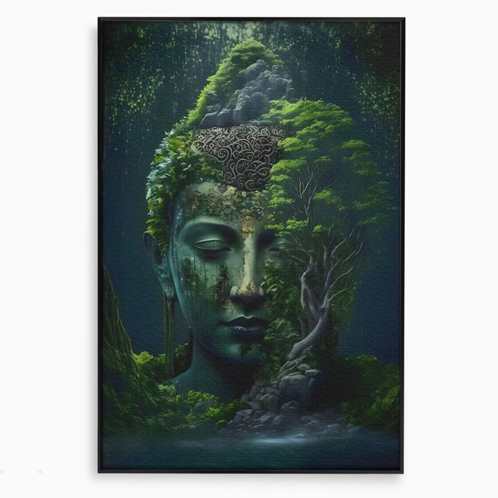 Leinwand Wandbilder Premium, LuxCanva® C1258, Wald bedeckt Buddha, entspannend, Wohnzimmer, lebendige Farben