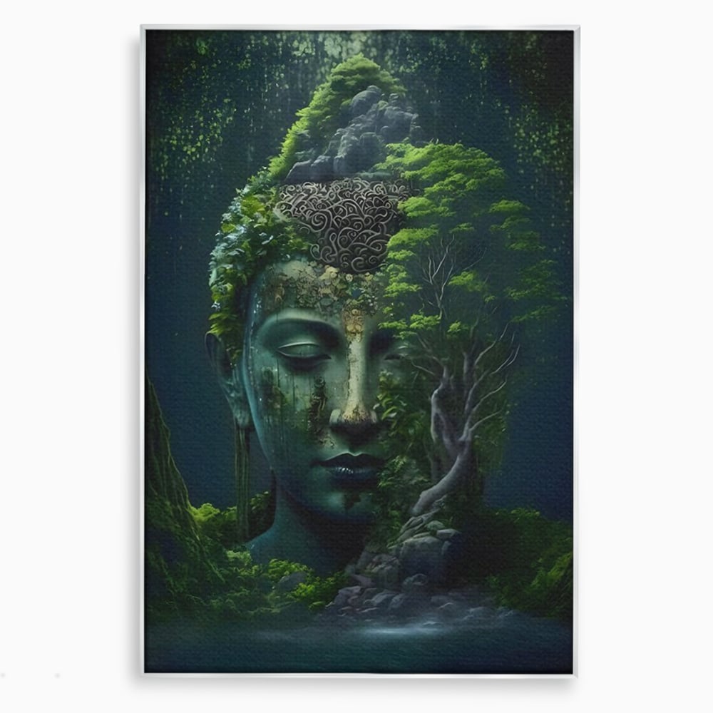 Leinwand Wandbilder Premium, LuxCanva® C1258, Wald bedeckt Buddha, entspannend, Wohnzimmer, lebendige Farben