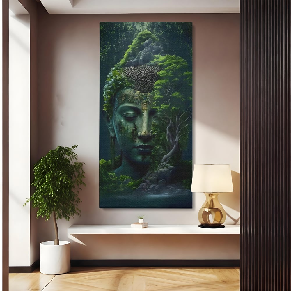 Leinwand Wandbilder Premium, LuxCanva® C1258, Wald bedeckt Buddha, entspannend, Wohnzimmer, lebendige Farben