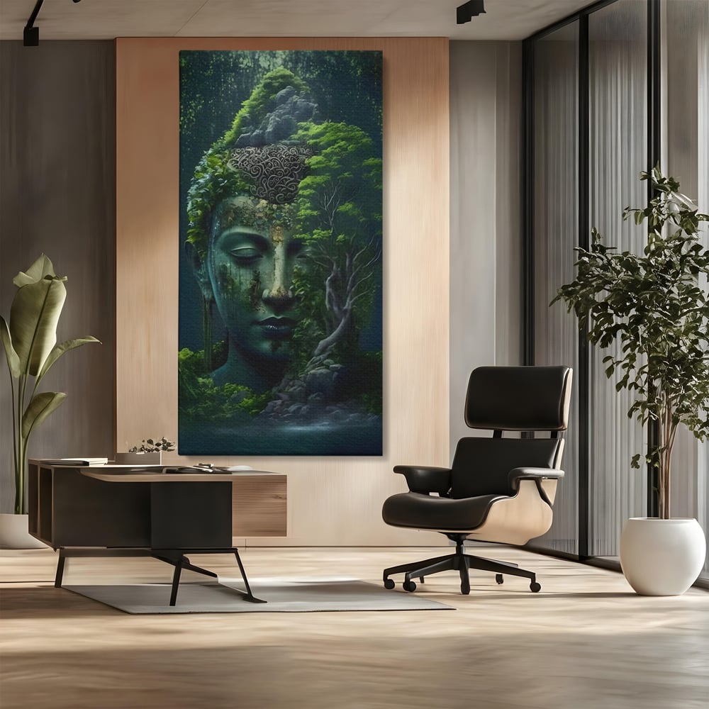 Leinwand Wandbilder Premium, LuxCanva® C1258, Wald bedeckt Buddha, entspannend, Wohnzimmer, lebendige Farben