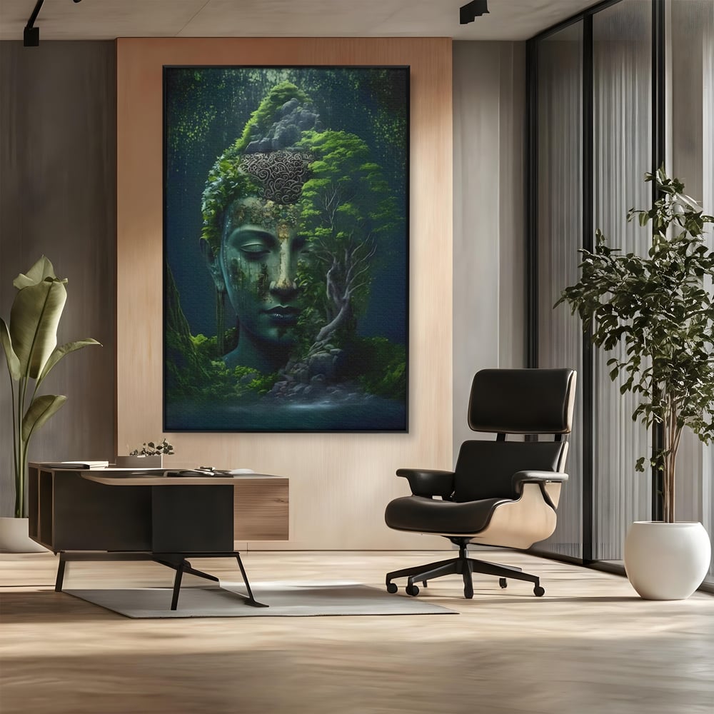 Leinwand Wandbilder Premium, LuxCanva® C1258, Wald bedeckt Buddha, entspannend, Wohnzimmer, lebendige Farben