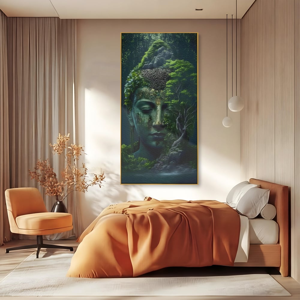 Leinwand Wandbilder Premium, LuxCanva® C1258, Wald bedeckt Buddha, entspannend, Wohnzimmer, lebendige Farben