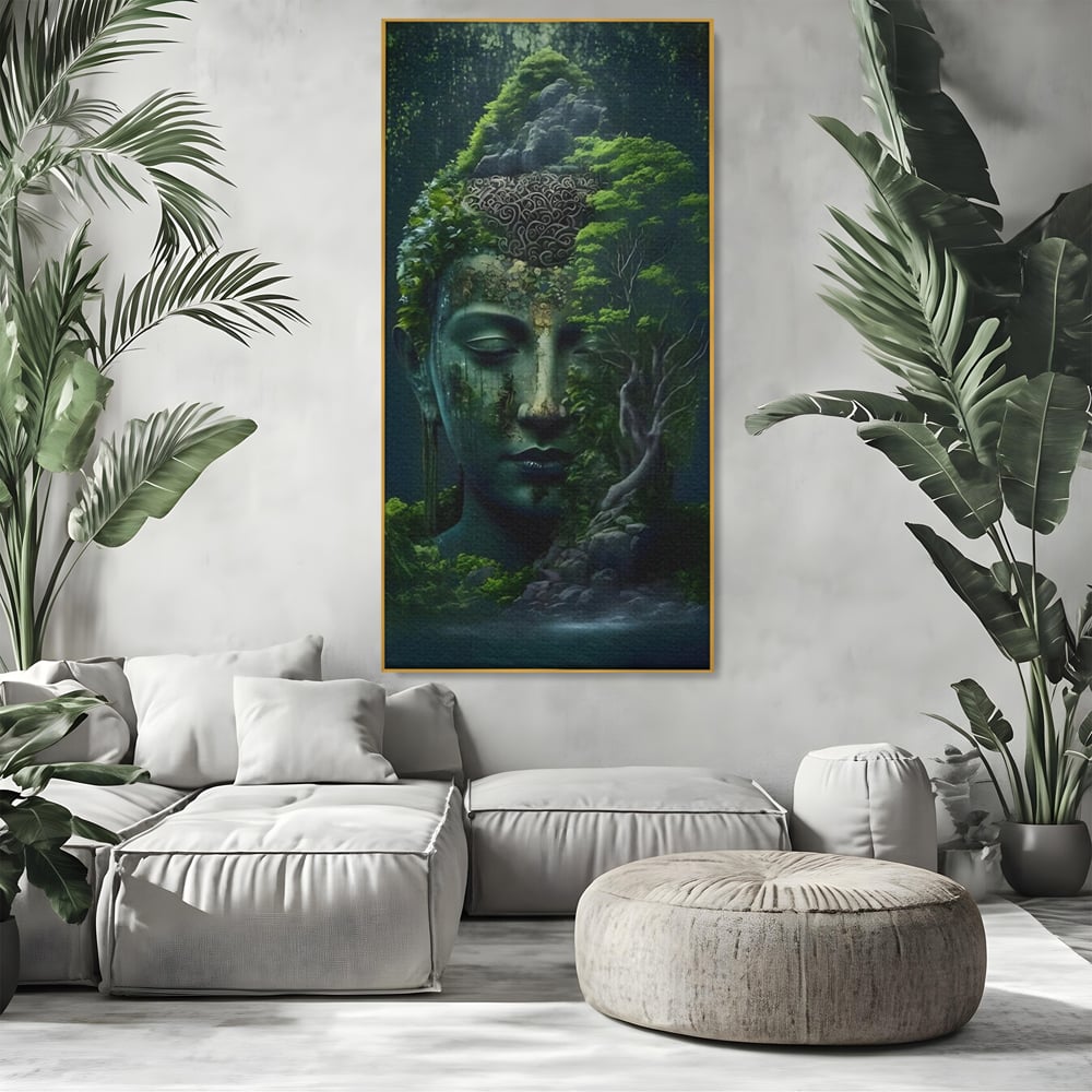 Leinwand Wandbilder Premium, LuxCanva® C1258, Wald bedeckt Buddha, entspannend, Wohnzimmer, lebendige Farben