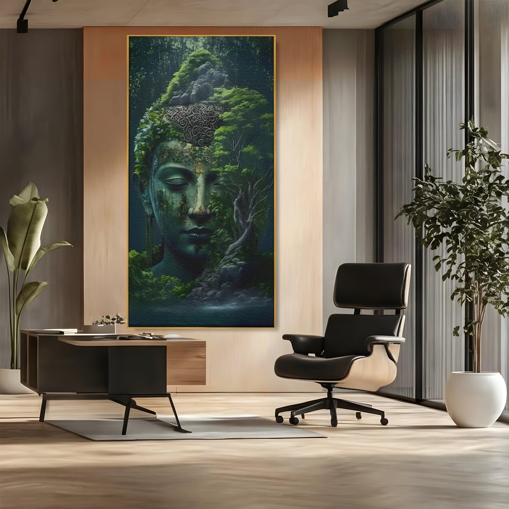 Leinwand Wandbilder Premium, LuxCanva® C1258, Wald bedeckt Buddha, entspannend, Wohnzimmer, lebendige Farben