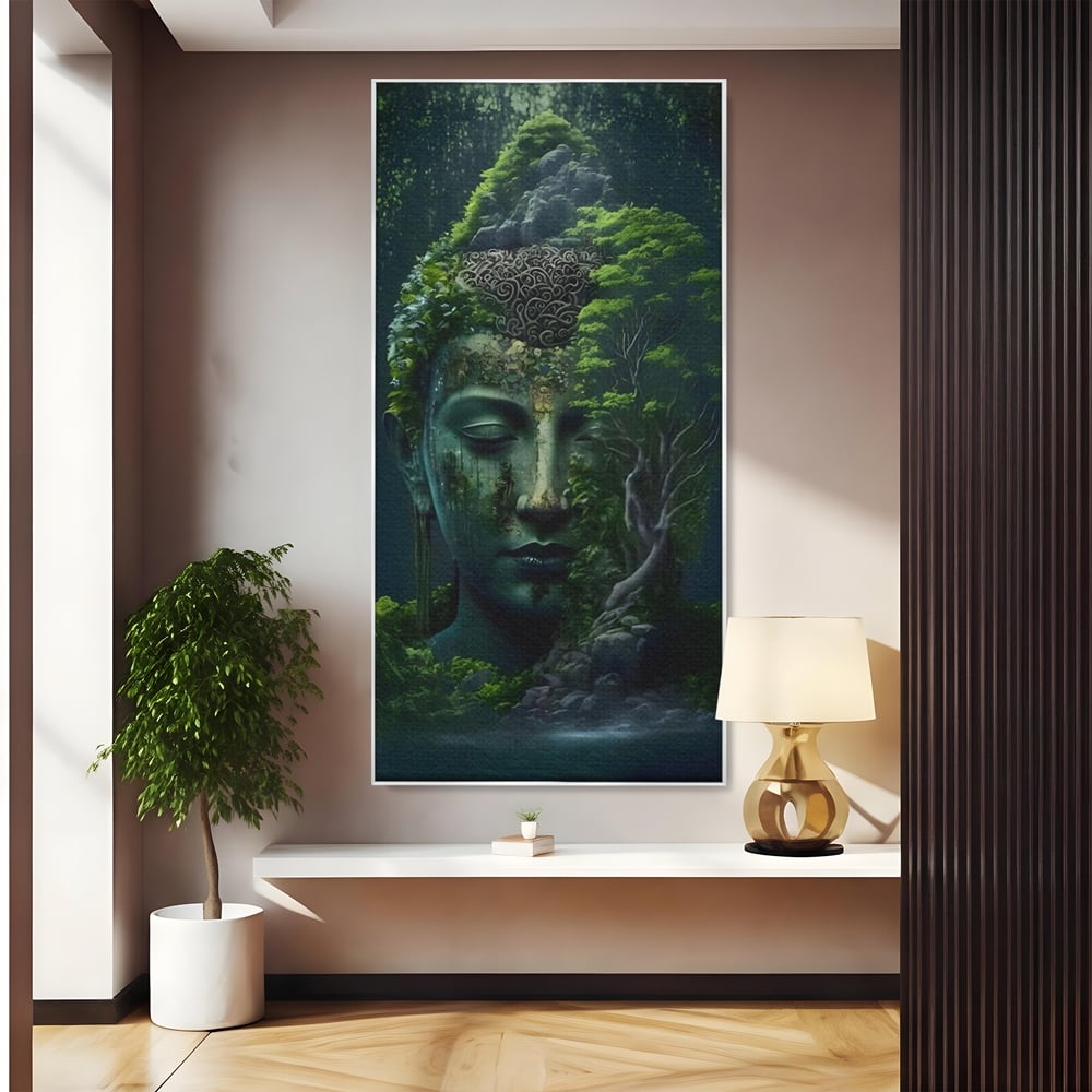 Leinwand Wandbilder Premium, LuxCanva® C1258, Wald bedeckt Buddha, entspannend, Wohnzimmer, lebendige Farben